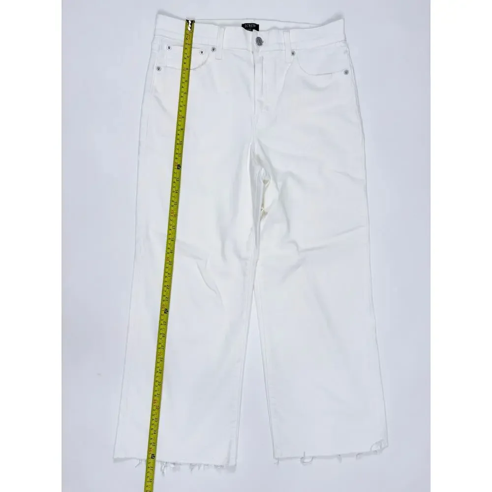 New J.Crew Wide Leg Crop White Denim Jeans Frayed Hem High Rise Capsule Size 30